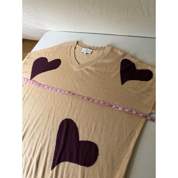 Laurie Felt V Neck Sweater Womens XL Tan Heart Print Cashmere Blend Preppy - Picture 5 of 11
